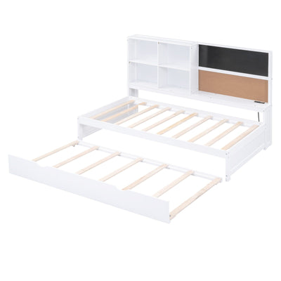 Twin Size Daybed With Storage Shelves USB Ports Trundle Bed