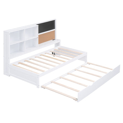 Twin Size Daybed With Storage Shelves USB Ports Trundle Bed
