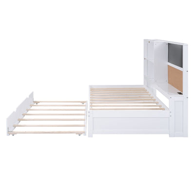 Twin Size Daybed With Storage Shelves USB Ports Trundle Bed