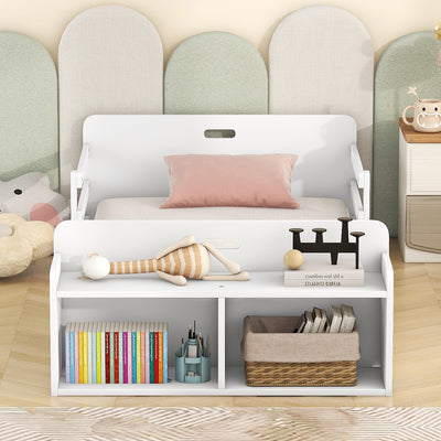 Twin Size Floor Bed With Storage Footboard And Safety Guardrail