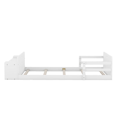 Twin Size Floor Bed With Storage Footboard And Safety Guardrail