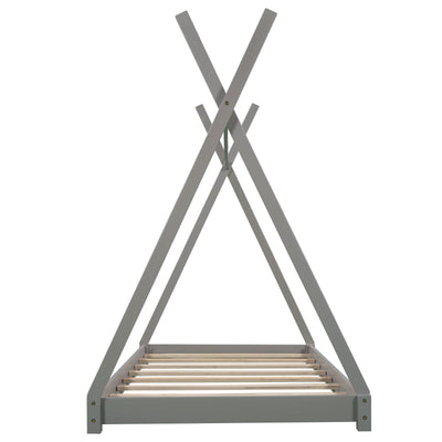 Twin Size House Bed Platform With Sturdy Triangle Frame Design