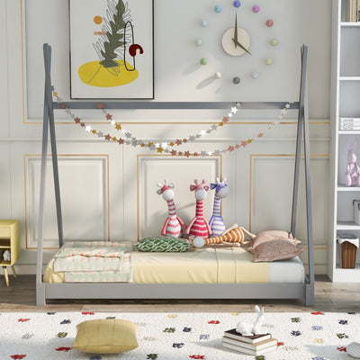 Twin Size House Bed Platform With Sturdy Triangle Frame Design