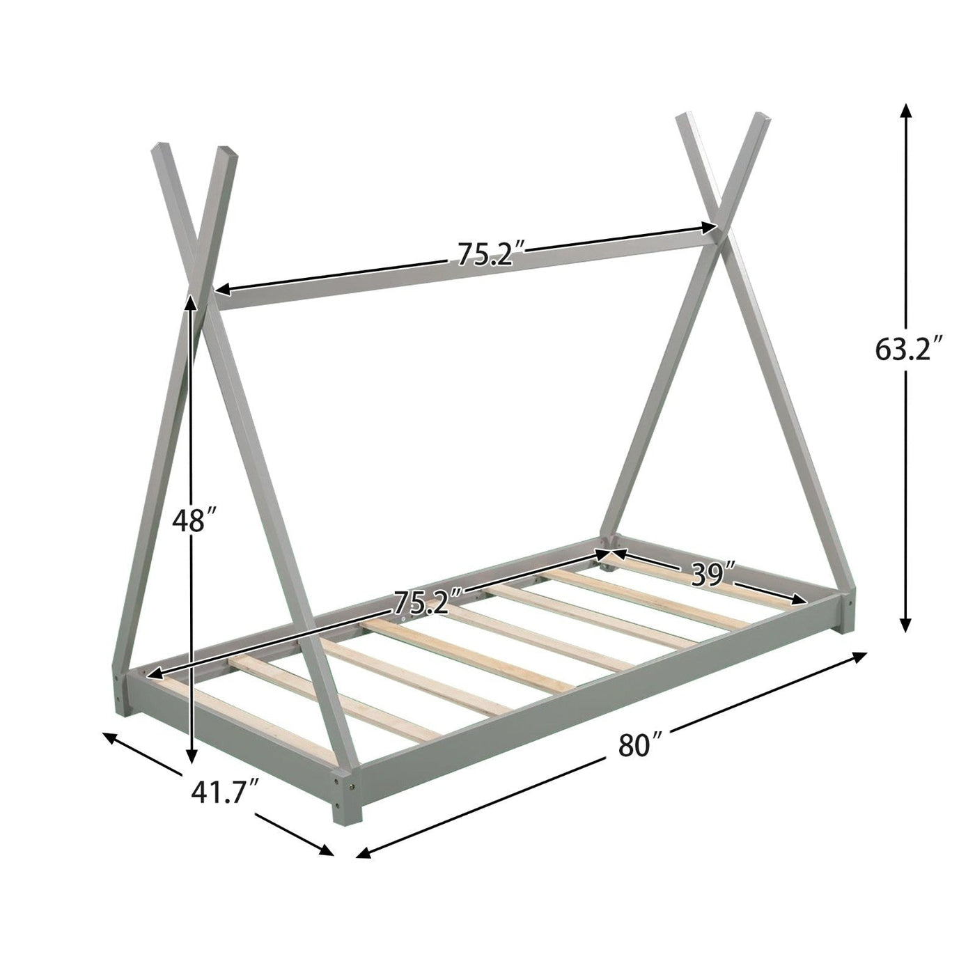 Twin Size House Bed Platform With Sturdy Triangle Frame Design