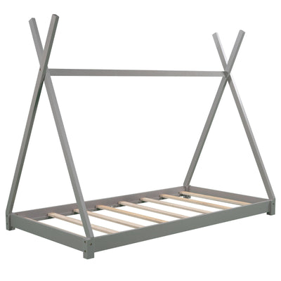 Twin Size House Bed Platform With Sturdy Triangle Frame Design