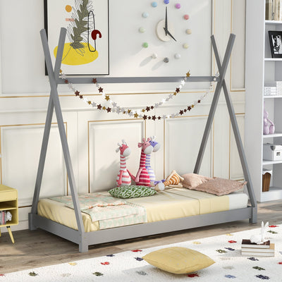 Twin Size House Bed Platform With Sturdy Triangle Frame Design