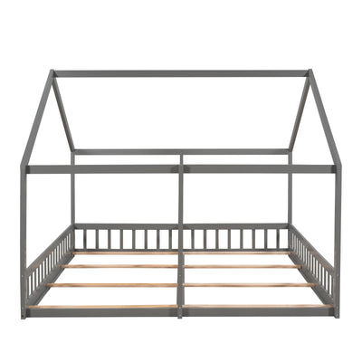 Twin-Size House Platform Bed With Two Shared Beds For Kids