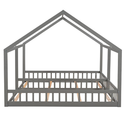 Twin-Size House Platform Bed With Two Shared Beds For Kids
