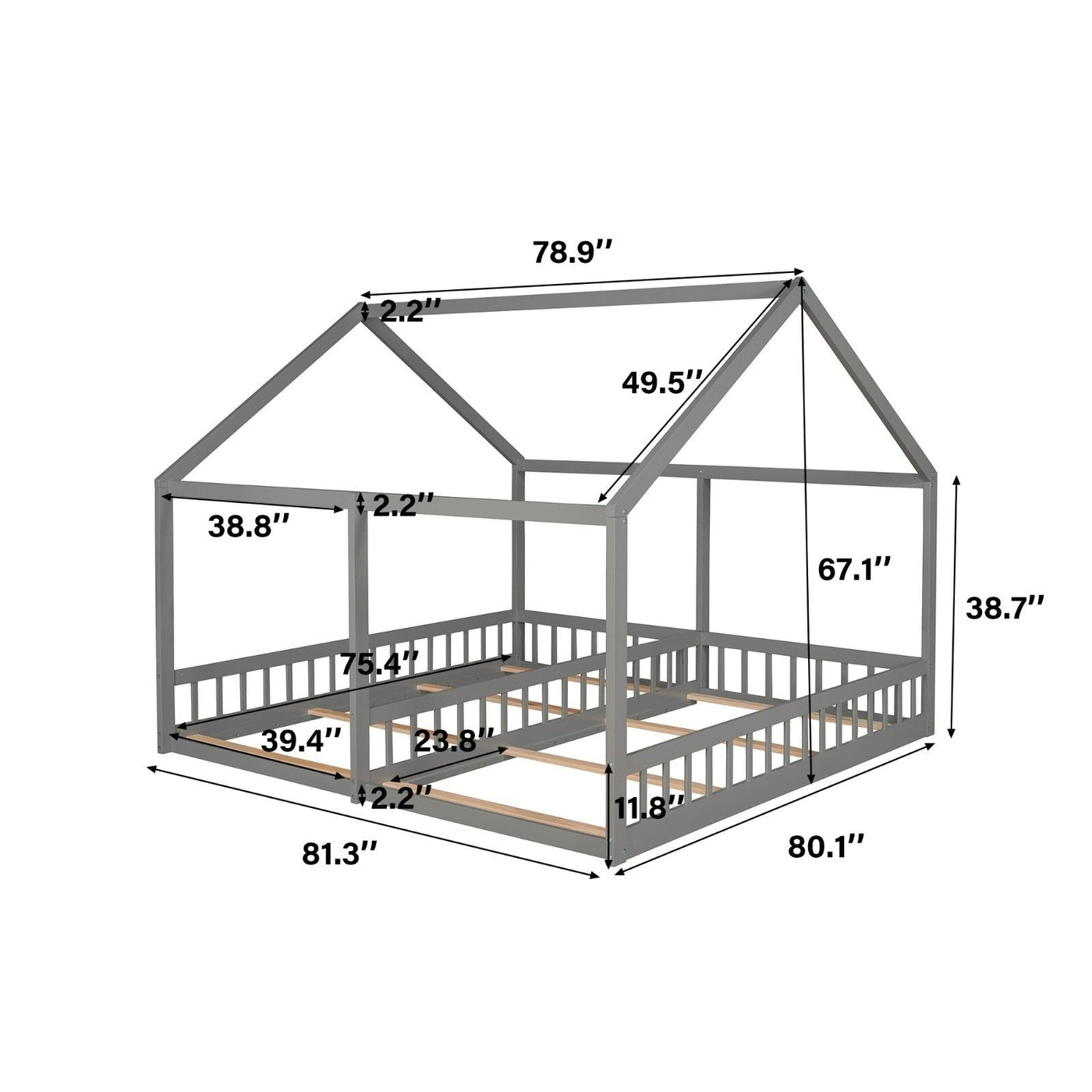 Twin-Size House Platform Bed With Two Shared Beds For Kids