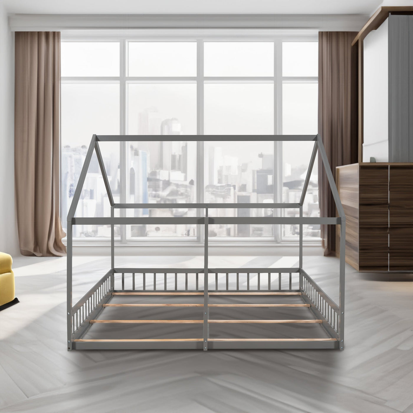 Twin-Size House Platform Bed With Two Shared Beds For Kids