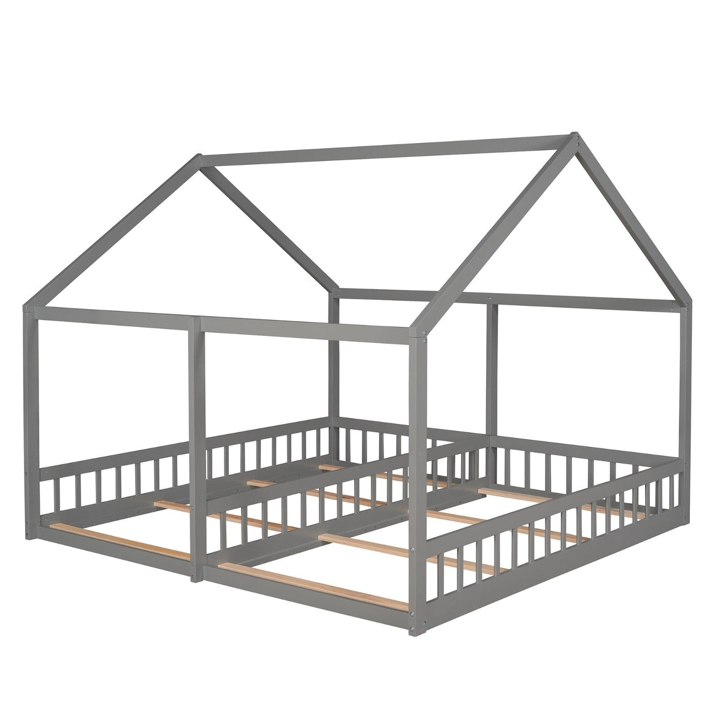 Twin-Size House Platform Bed With Two Shared Beds For Kids