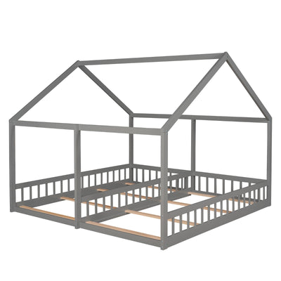 Twin-Size House Platform Bed With Two Shared Beds For Kids