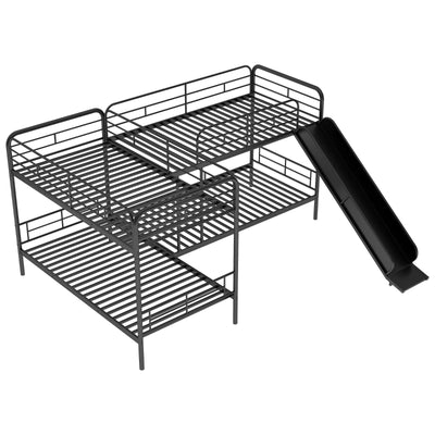 Twin-Size L-Shaped Bunk Bed With Slide Ladder Durable Design