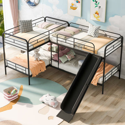 Twin-Size L-Shaped Bunk Bed With Slide Ladder Durable Design