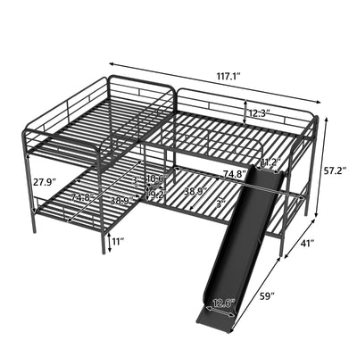 Twin-Size L-Shaped Bunk Bed With Slide Ladder Durable Design