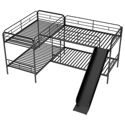 Twin-Size L-Shaped Bunk Bed With Slide Ladder Durable Design