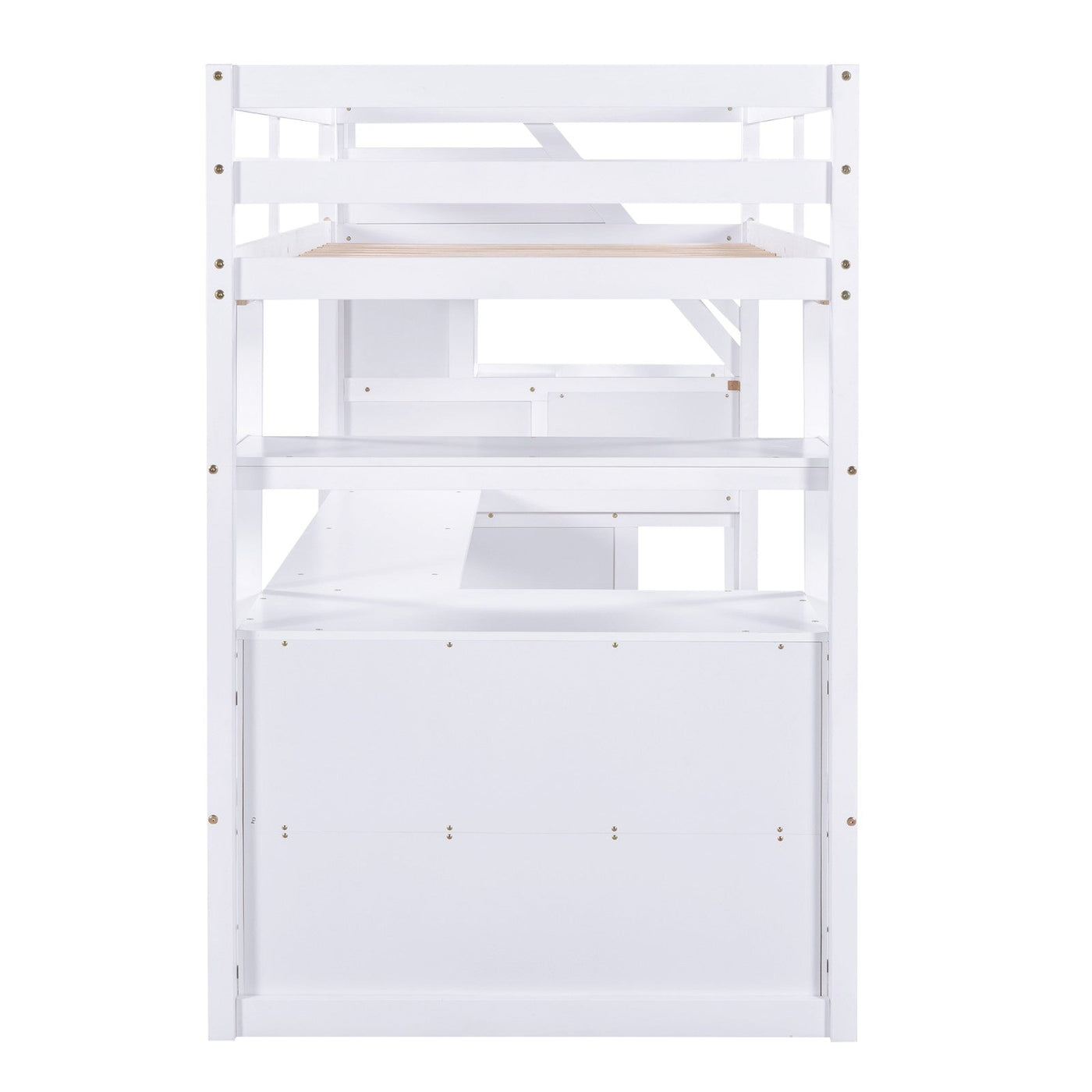 Twin Size Loft Bed With Desk Storage Shelves And Staircase Drawers