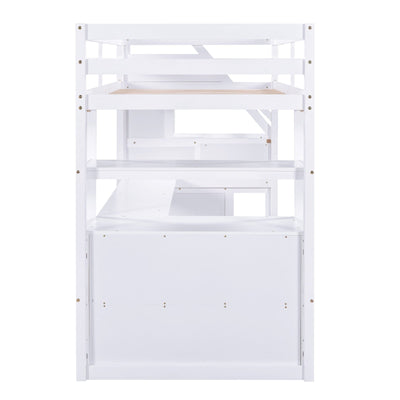 Twin Size Loft Bed With Desk Storage Shelves And Staircase Drawers