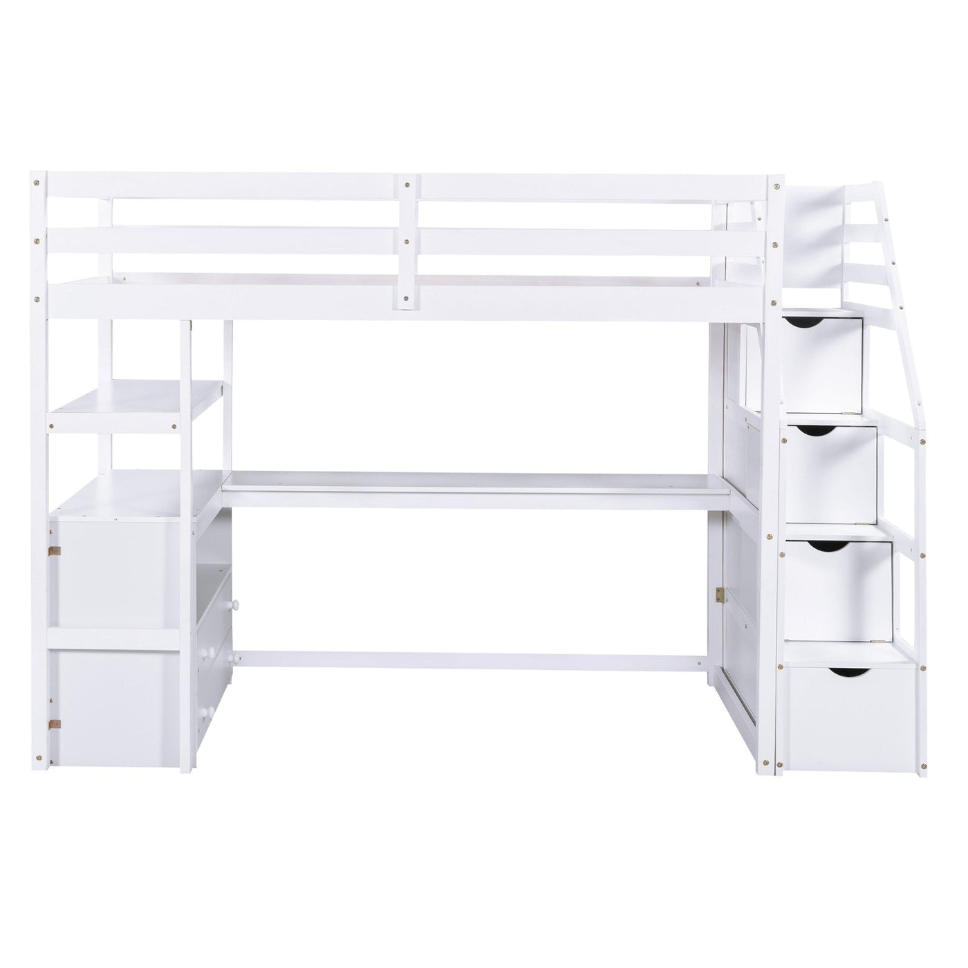 Twin Size Loft Bed With Desk Storage Shelves And Staircase Drawers