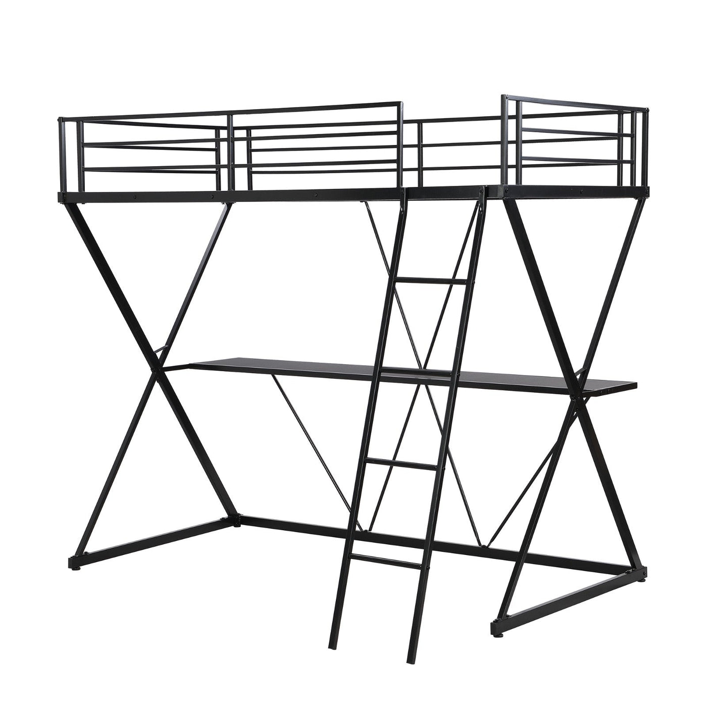 Twin Loft Bed With Desk Ladder Full-Length Guardrails X Frame