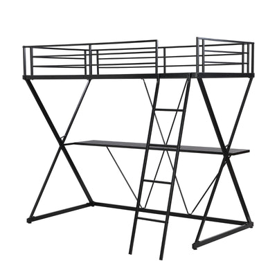 Twin Loft Bed With Desk Ladder Full-Length Guardrails X Frame