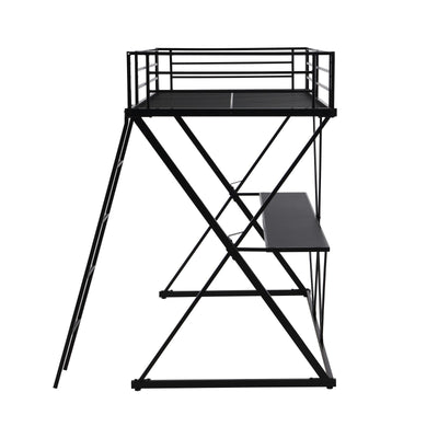 Twin Loft Bed With Desk Ladder Full-Length Guardrails X Frame