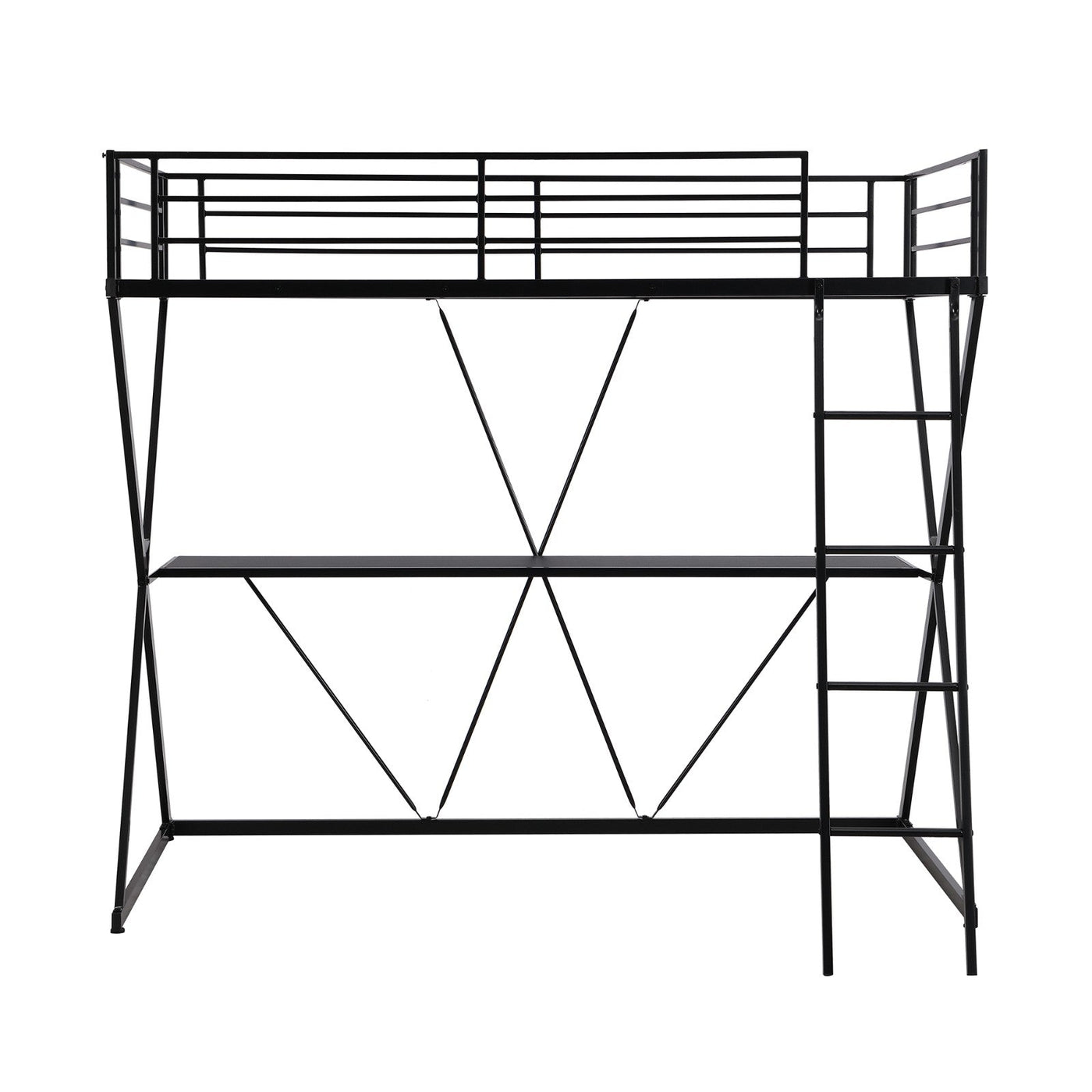 Twin Loft Bed With Desk Ladder Full-Length Guardrails X Frame