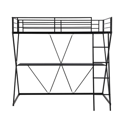 Twin Loft Bed With Desk Ladder Full-Length Guardrails X Frame