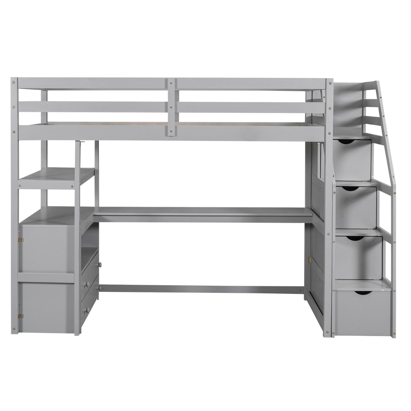 Twin Loft Bed With Desk Shelves Drawers And Storage Staircase