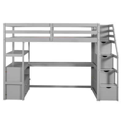 Twin Loft Bed With Desk Shelves Drawers And Storage Staircase