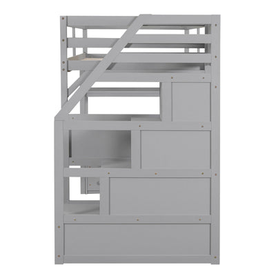 Twin Loft Bed With Desk Shelves Drawers And Storage Staircase