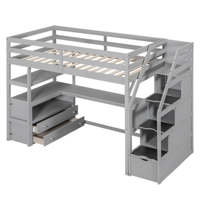 Twin Loft Bed With Desk Shelves Drawers And Storage Staircase