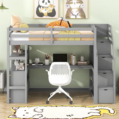 Twin Loft Bed With Desk Shelves Drawers And Storage Staircase