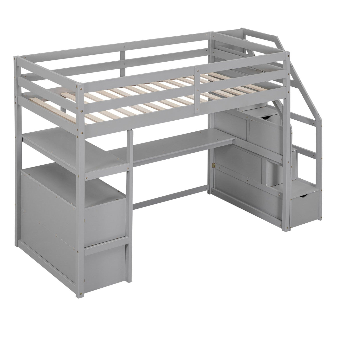Twin Loft Bed With Desk Shelves Drawers And Storage Staircase