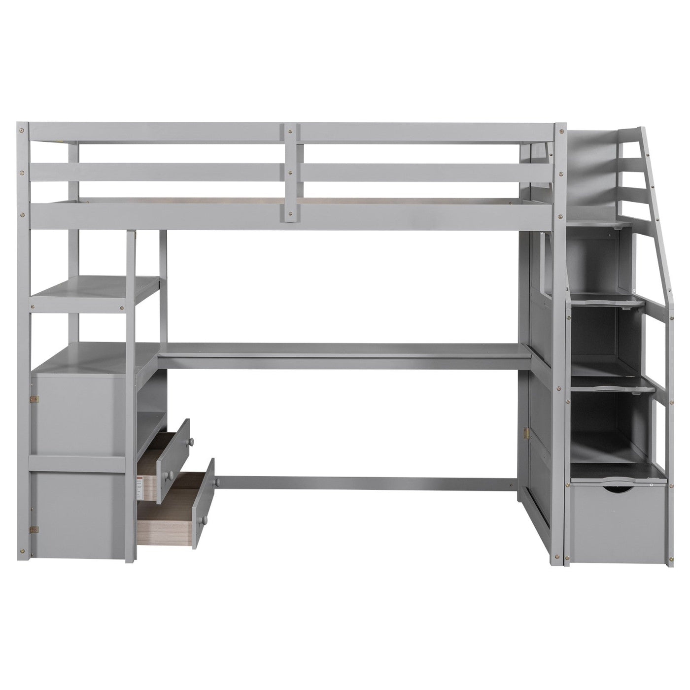 Twin Loft Bed With Desk Shelves Drawers And Storage Staircase
