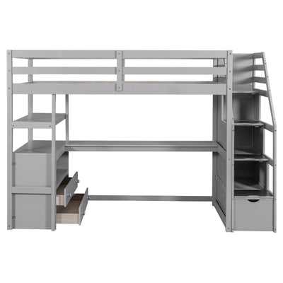 Twin Loft Bed With Desk Shelves Drawers And Storage Staircase