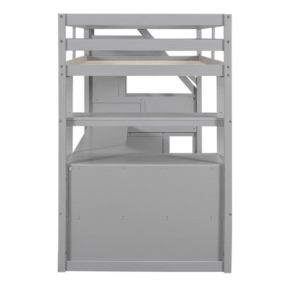 Twin Loft Bed With Desk Shelves Drawers And Storage Staircase