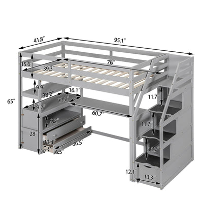 Twin Loft Bed With Desk Shelves Drawers And Storage Staircase