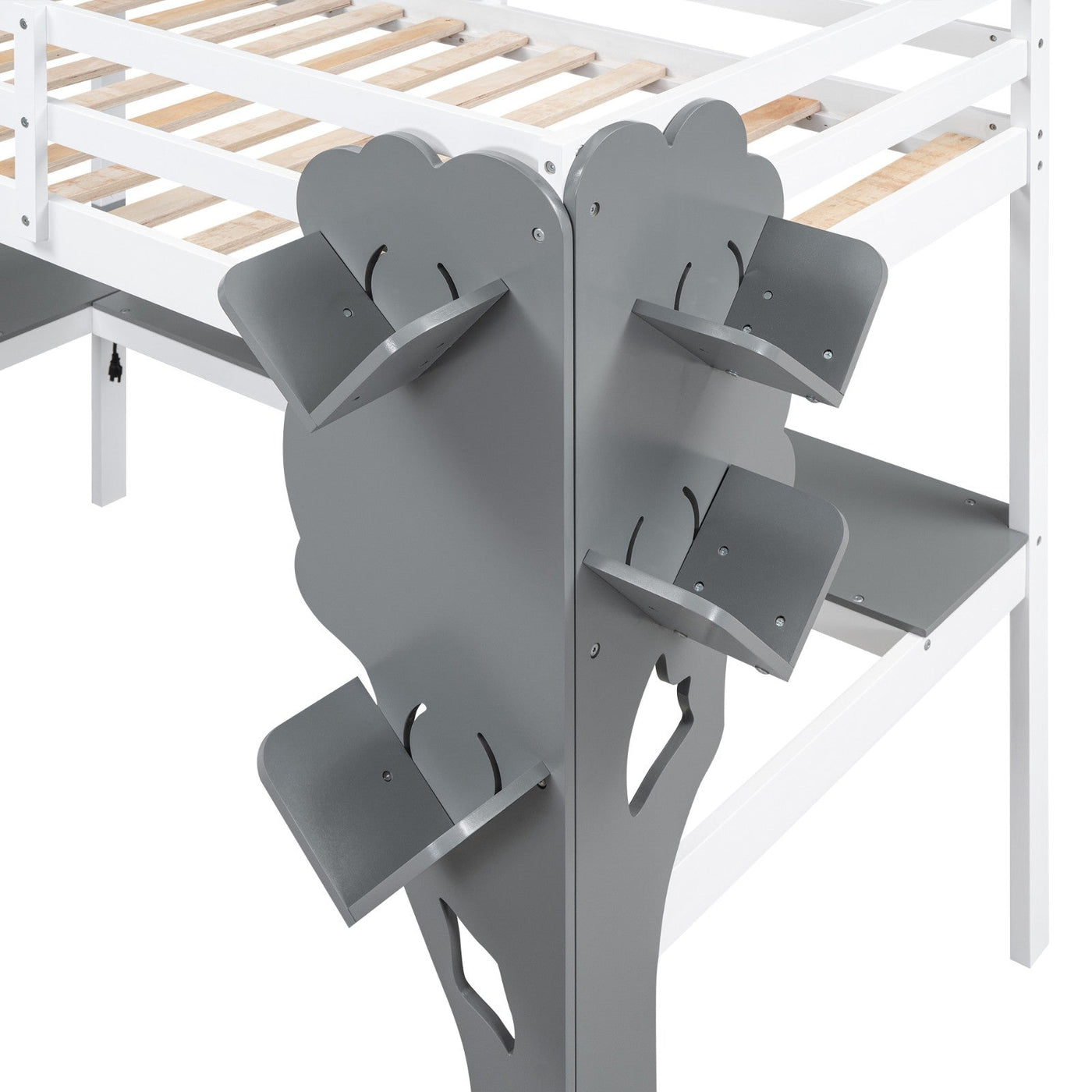 Twin Size Loft Bed With Desk Tree Bookcase Charging Station