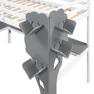 Twin Size Loft Bed With Desk Tree Bookcase Charging Station