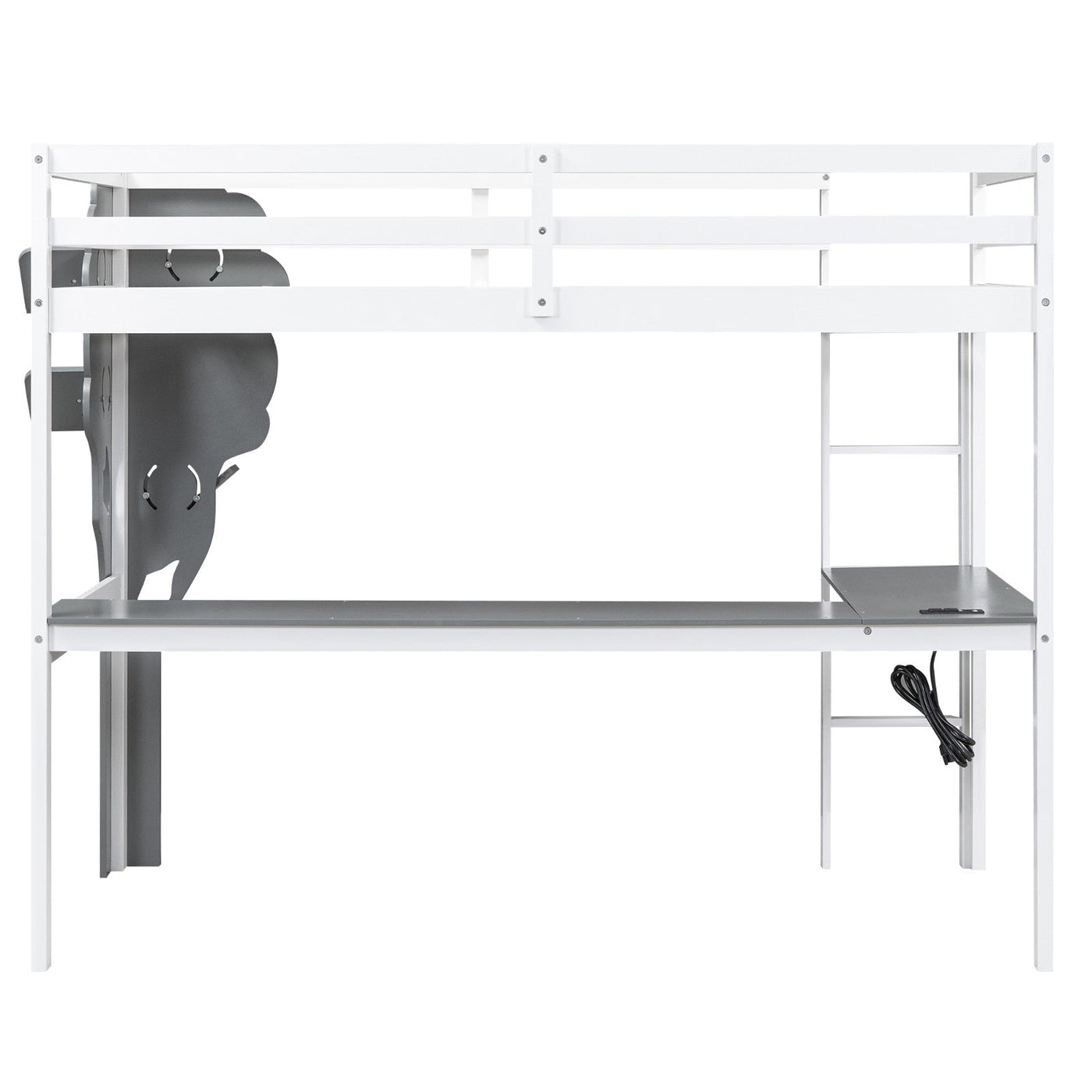 Twin Size Loft Bed With Desk Tree Bookcase Charging Station