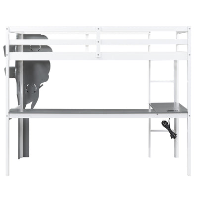 Twin Size Loft Bed With Desk Tree Bookcase Charging Station