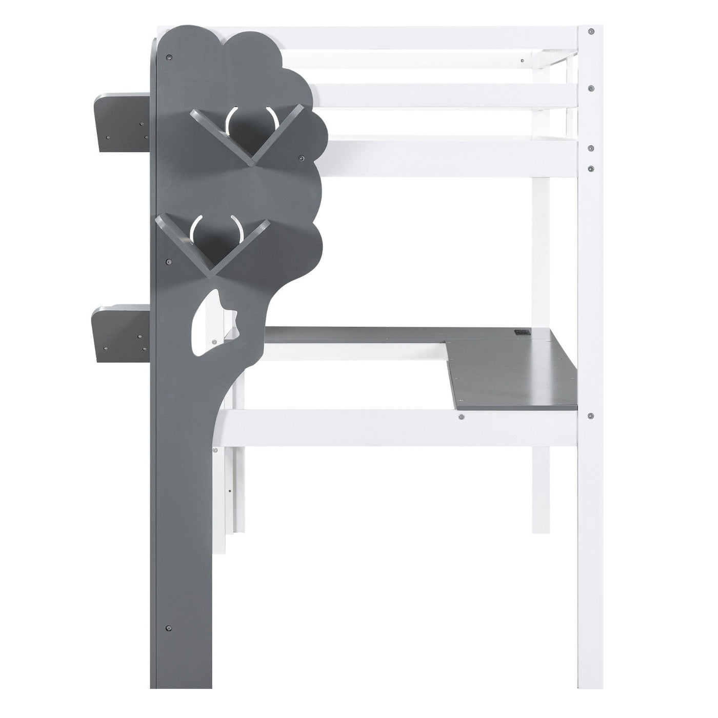 Twin Size Loft Bed With Desk Tree Bookcase Charging Station