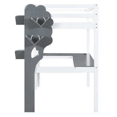 Twin Size Loft Bed With Desk Tree Bookcase Charging Station
