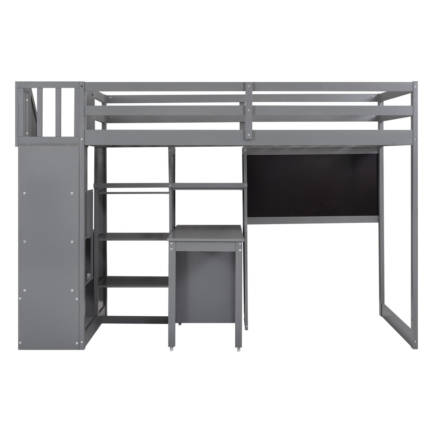 Twin Size Loft Bed With Desk Storage Shelves Staircase Blackboard
