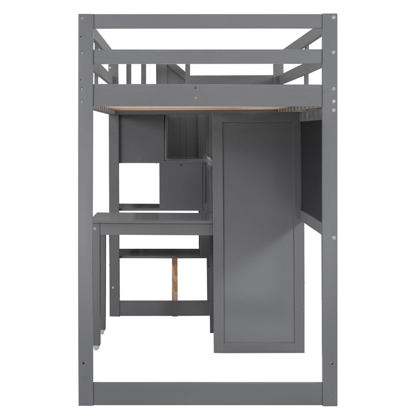 Twin Size Loft Bed With Desk Storage Shelves Staircase Blackboard
