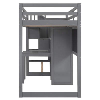 Twin Size Loft Bed With Desk Storage Shelves Staircase Blackboard