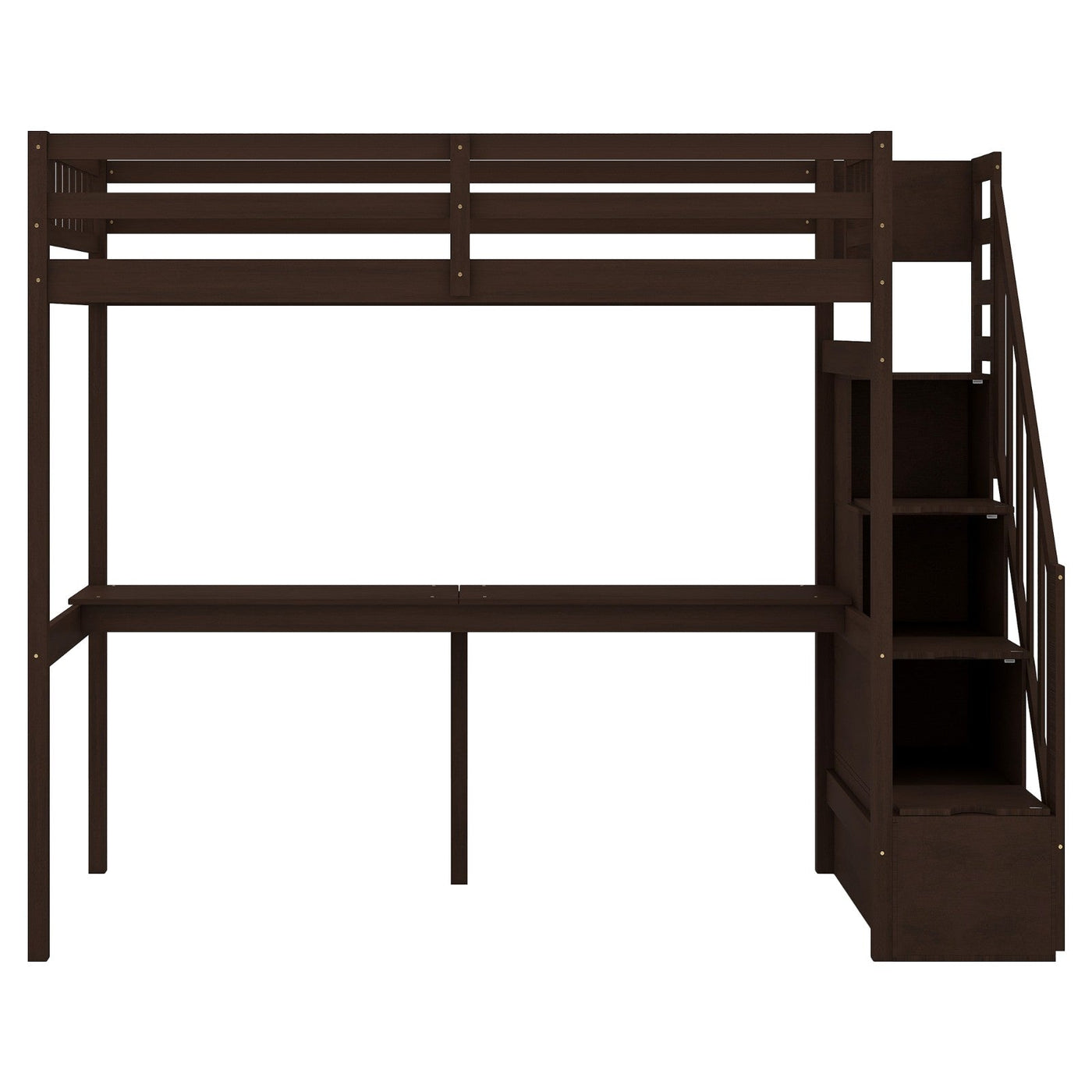 Twin Size Loft Bed With Storage Staircase And Built-In Desk