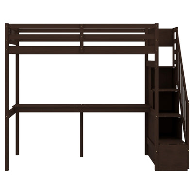 Twin Size Loft Bed With Storage Staircase And Built-In Desk