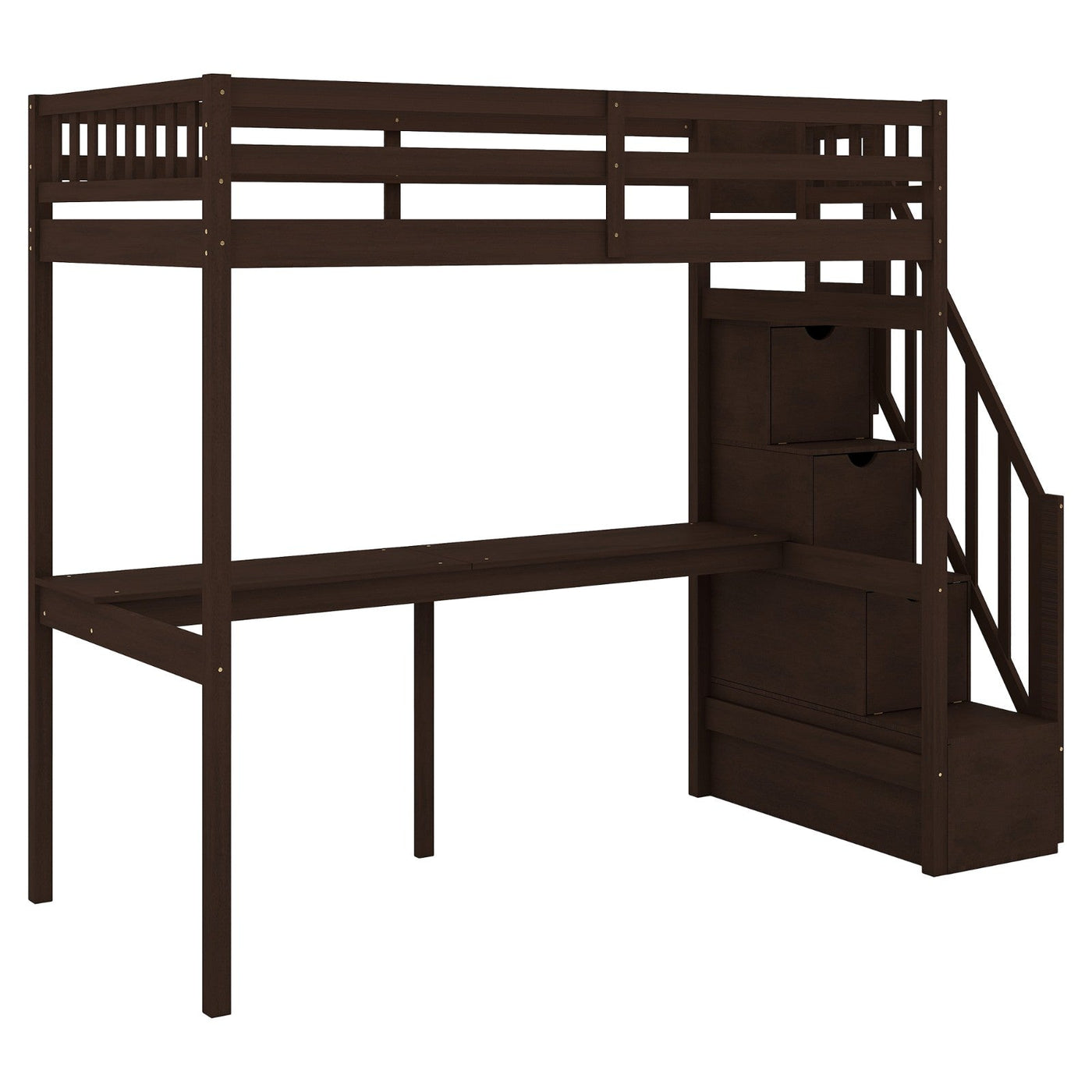 Twin Size Loft Bed With Storage Staircase And Built-In Desk